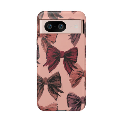 Bow Pattern Tough Phone Case — Pink Watercolor Bows Protective iPhone Cover