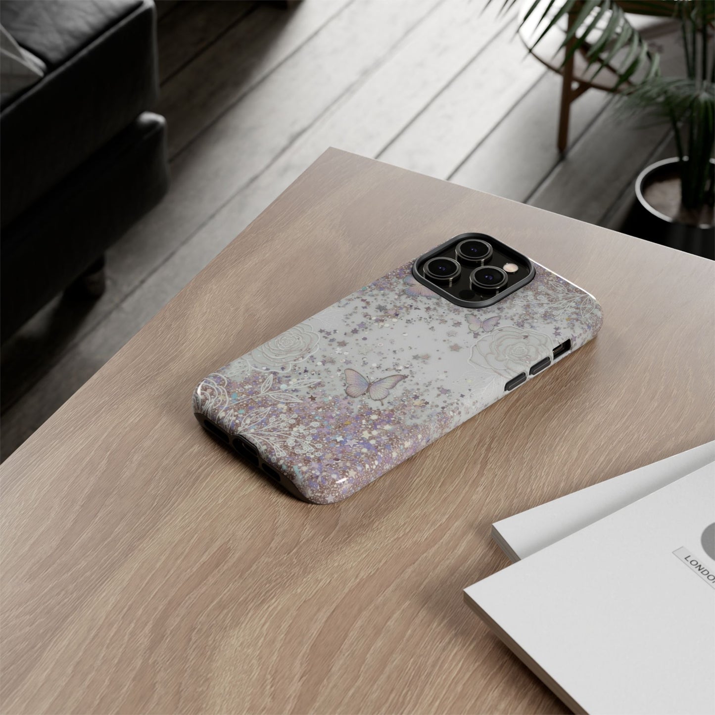 Butterfly Glitter Tough Phone Case — Floral Sparkle Protective Case