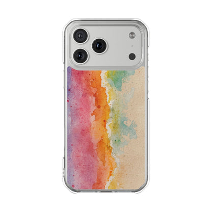 Clear Magnetic Phone Case — Watercolor Sunset Stripe Design