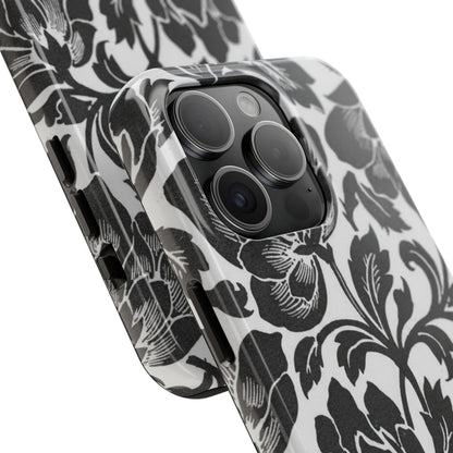 Tough Phone Case — Black & White Vintage Floral Protective Cover