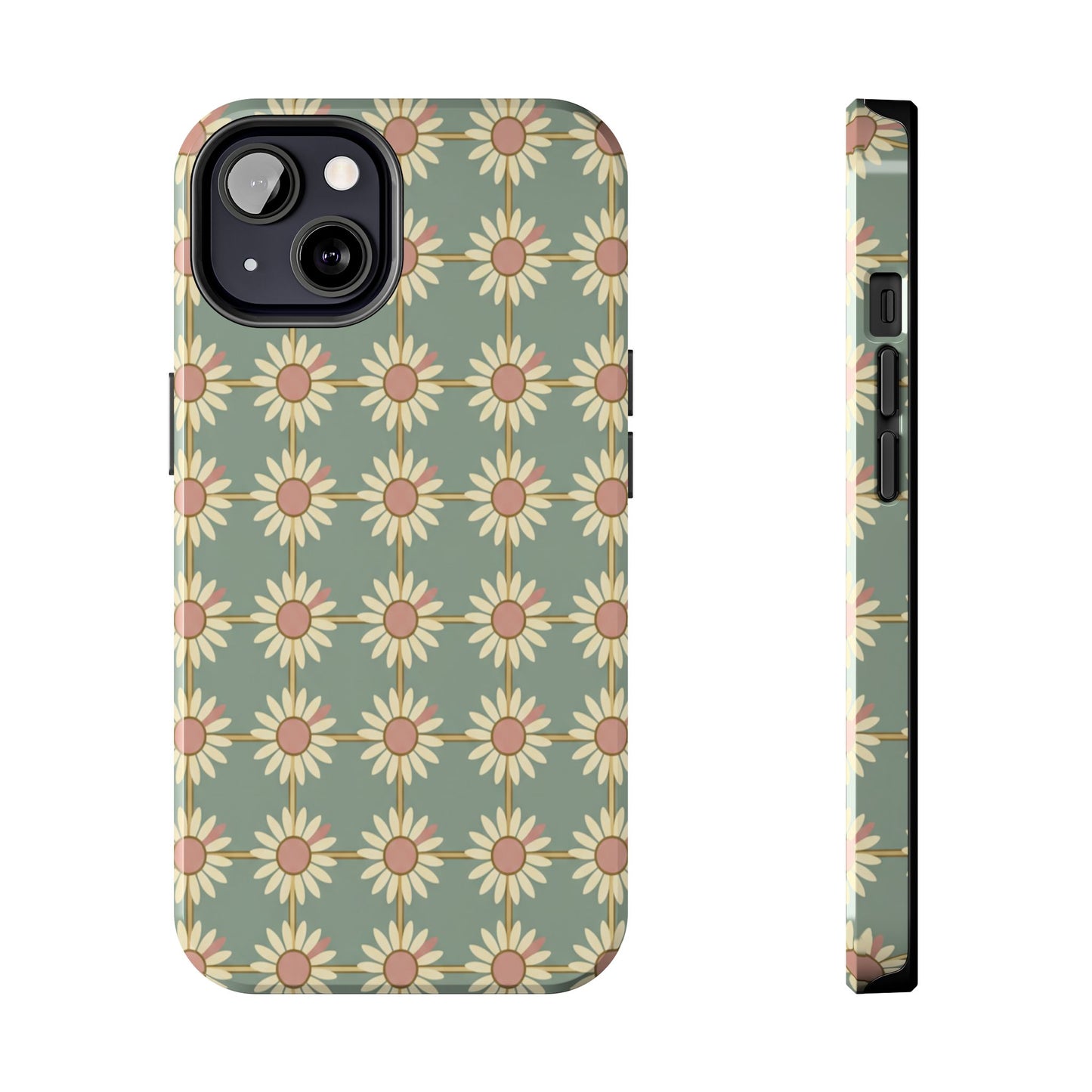 Daisy Pattern Tough Phone Case — Retro Floral Protective Cover