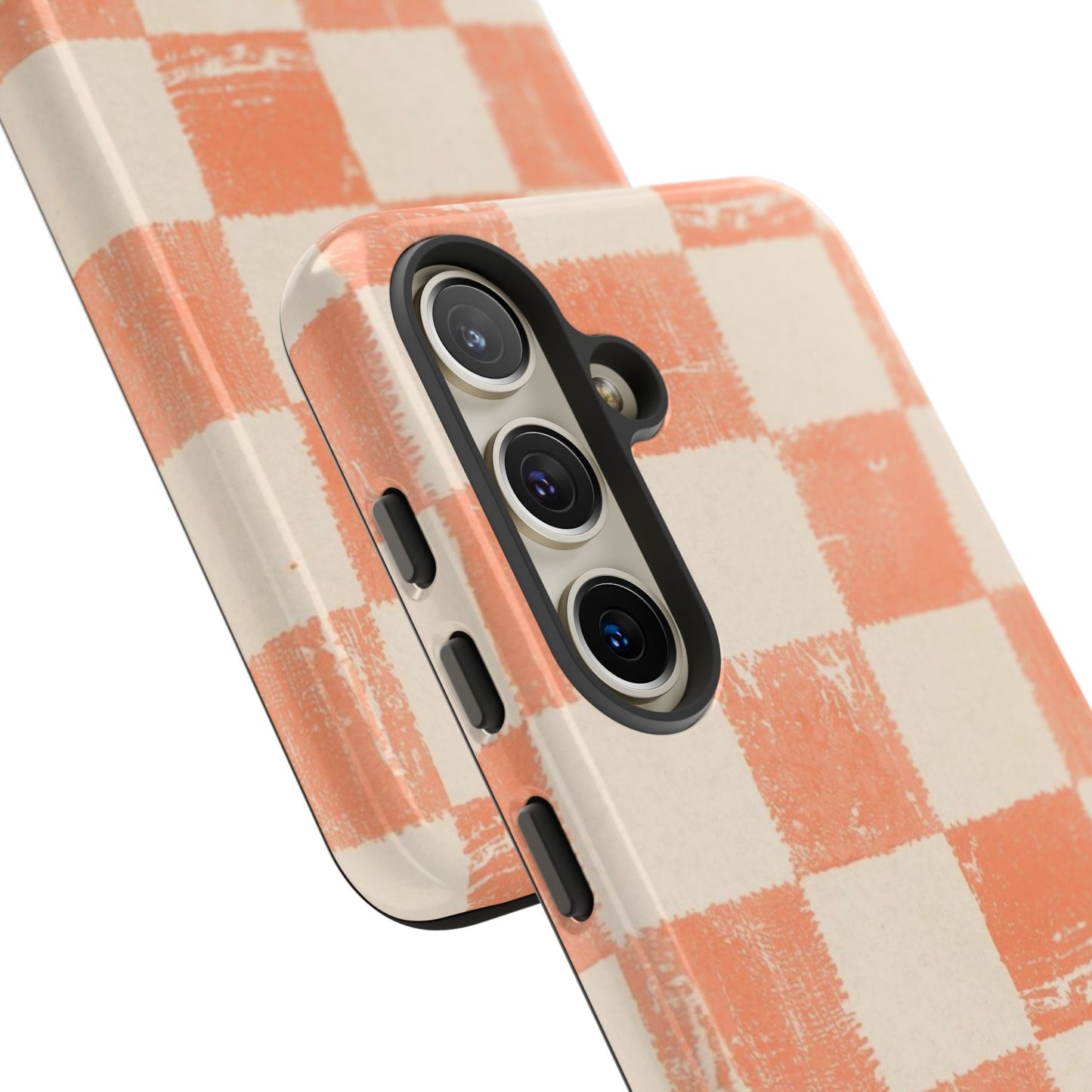Peach Checkerboard Tough Phone Case — Retro Distressed Grid Design