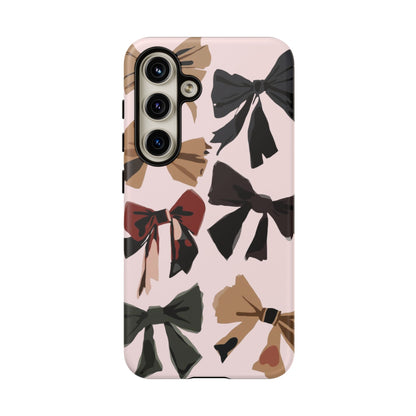 Bow Pattern Phone Case - Pink, Brown & Black Bows Protective Cover