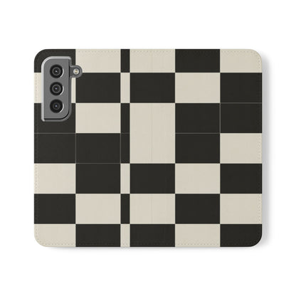 Checkered Flip Phone Case – Black & Cream Retro Grid Wallet Case