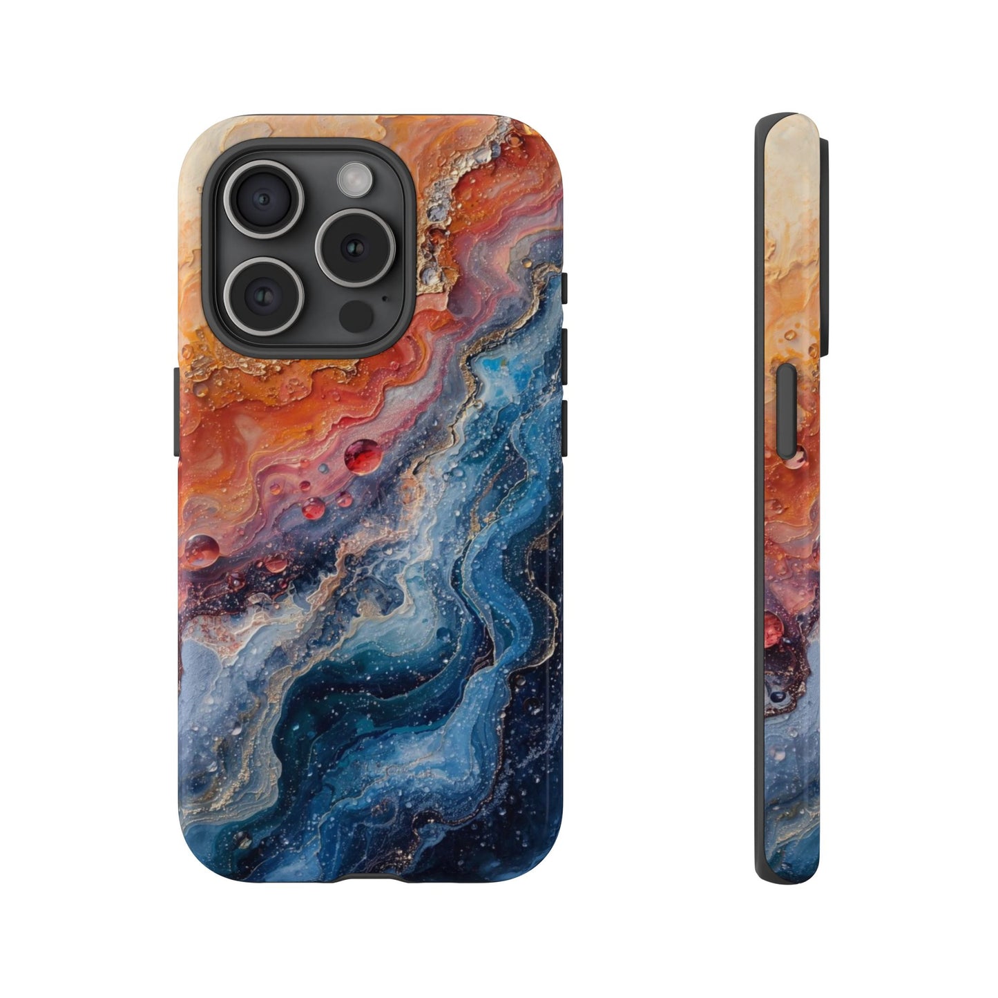 Marbled Galaxy Tough Phone Case — Abstract Blue & Coral Protective Cover