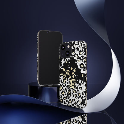 Leopard Splash Tough Phone Case — Black & Cream Animal Print Protective Cover