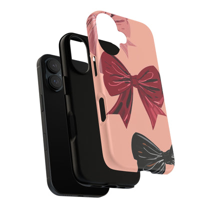 Bow Pattern Tough Phone Case — Pink, Red & Black Decorative Bows