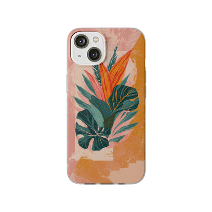 Tropical Botanical Phone Case — Pink & Orange Floral Flexi Case