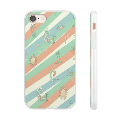 Beach Vibes Phone Case — Retro Pastel Surf & Palm Protective Flexi Case