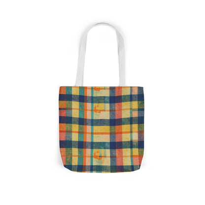 Plaid Canvas Tote Bag — Vintage Yellow & Navy Check Shopper