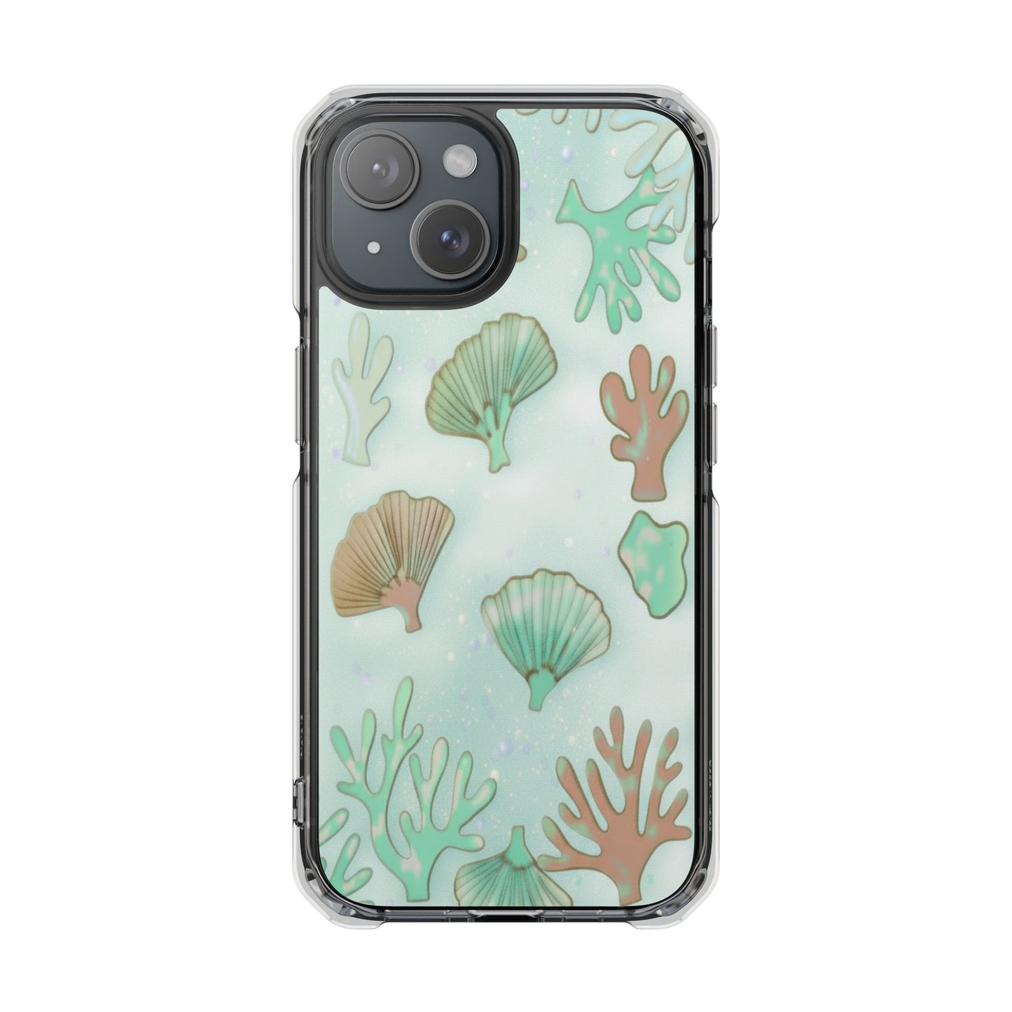 Clear Magnetic Phone Case — Seashell & Coral Beach Design