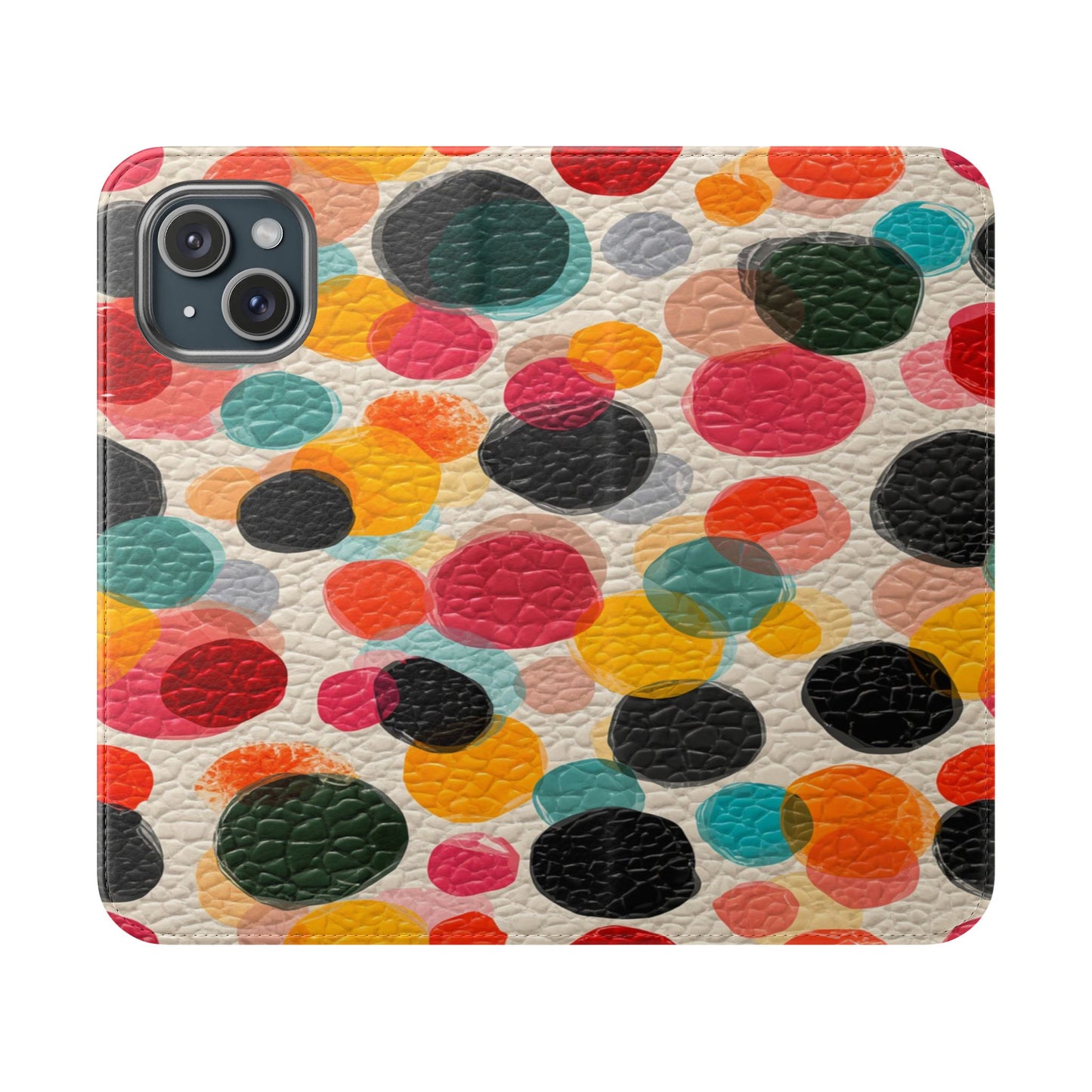 Colorful Confetti Dot Flip Phone Case — Retro Polka Wallet Cover