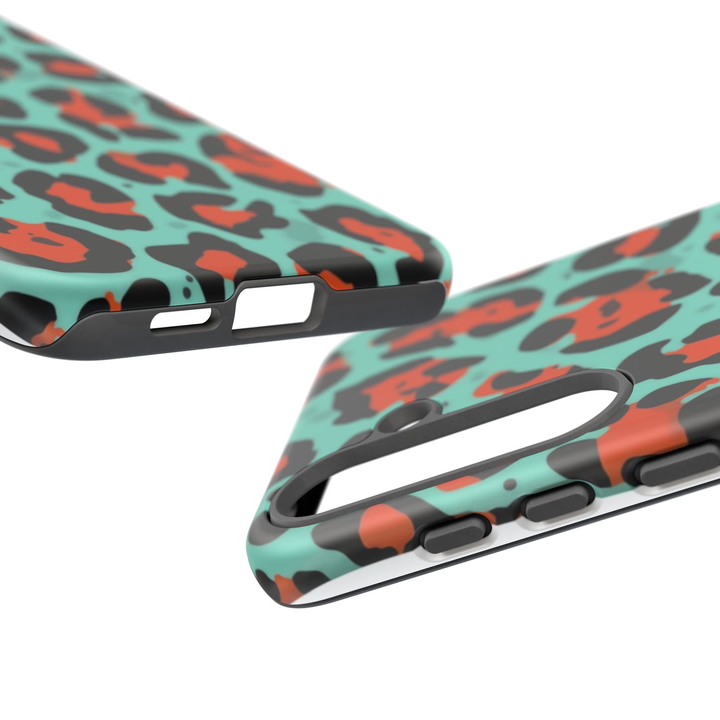 Leopard Print Tough Phone Case — Teal & Rust Protective iPhone Cover