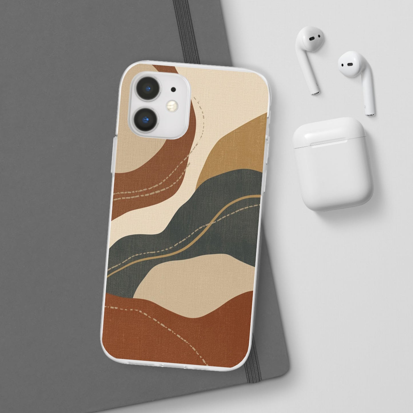 Abstract Earth Tone Phone Case — Boho Wavy Flexi Case