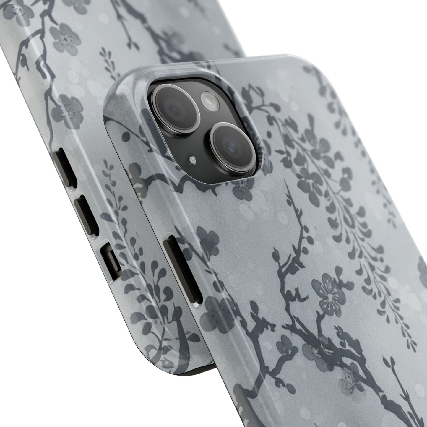 Tough Phone Case — Gray Cherry Blossom Ink Floral Design