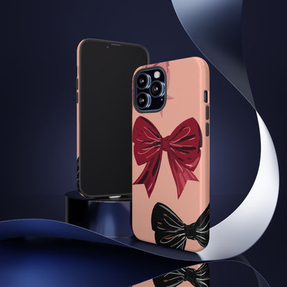 Bow Pattern Tough Phone Case — Pink, Red & Black Decorative Bows