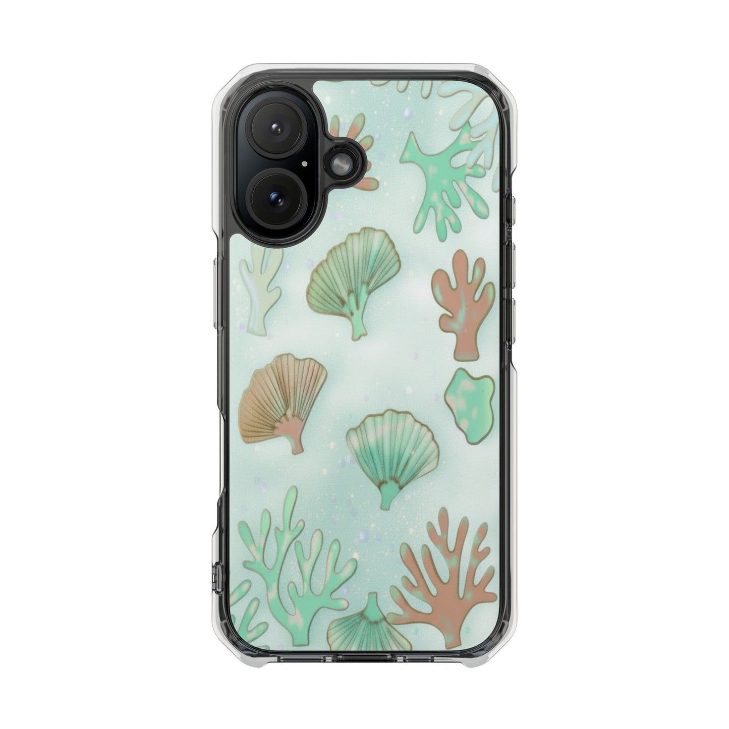 Clear Magnetic Phone Case — Seashell & Coral Beach Design