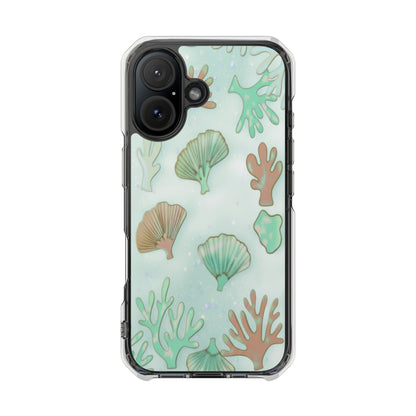 Clear Magnetic Phone Case — Seashell & Coral Beach Design