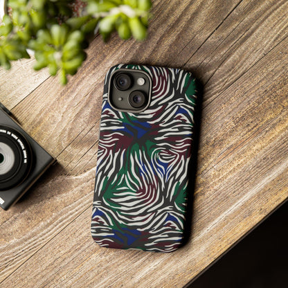 Zebra Camo Tough Phone Case – Green & Blue Animal Print Protective Cover