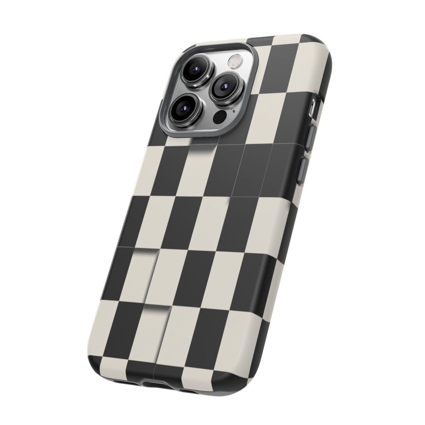 Checkerboard Tough Phone Case — Classic Black & Cream Grid Protective Cover