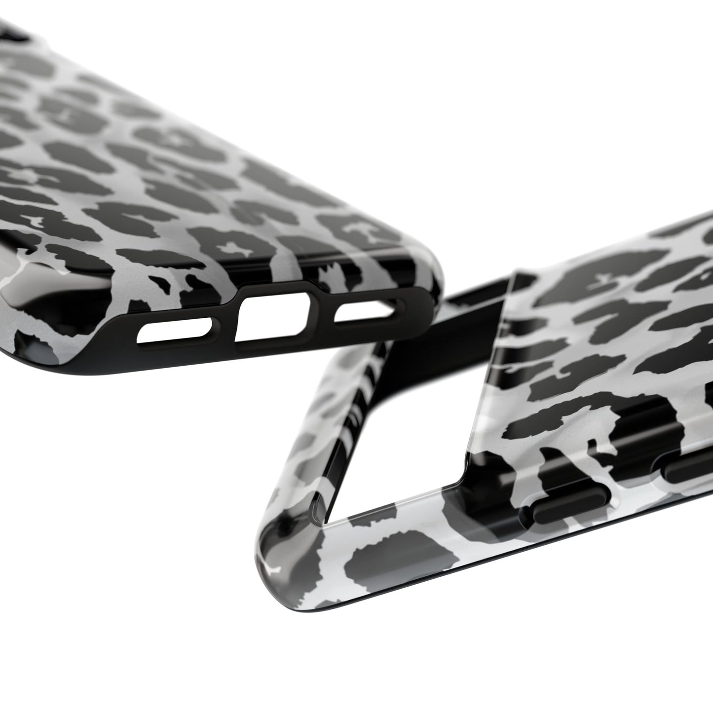 Leopard Print Tough Phone Case – Black & White Animal Pattern Protective Cover