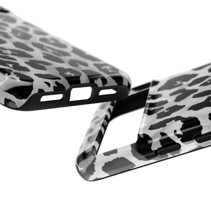 Leopard Print Tough Phone Case – Black & White Animal Pattern Protective Cover