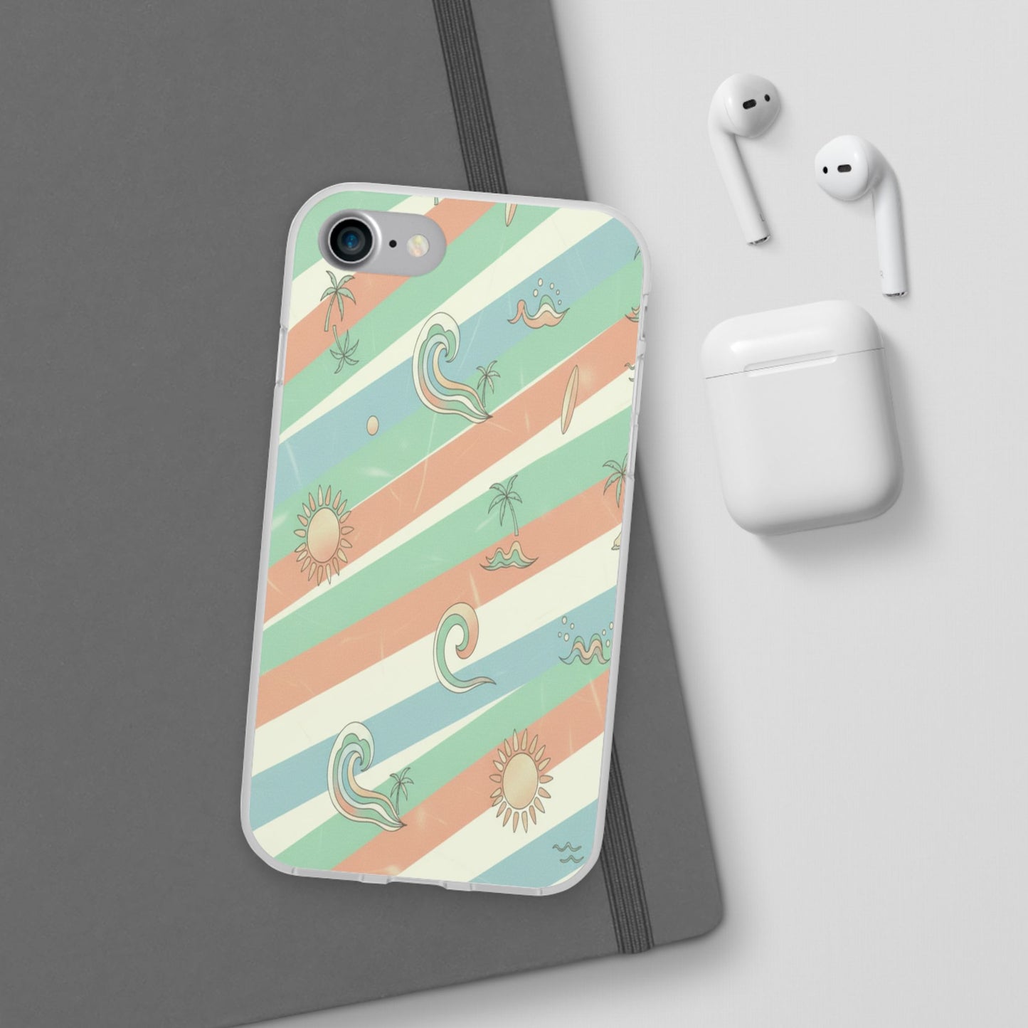 Beach Vibes Phone Case — Retro Pastel Surf & Palm Protective Flexi Case