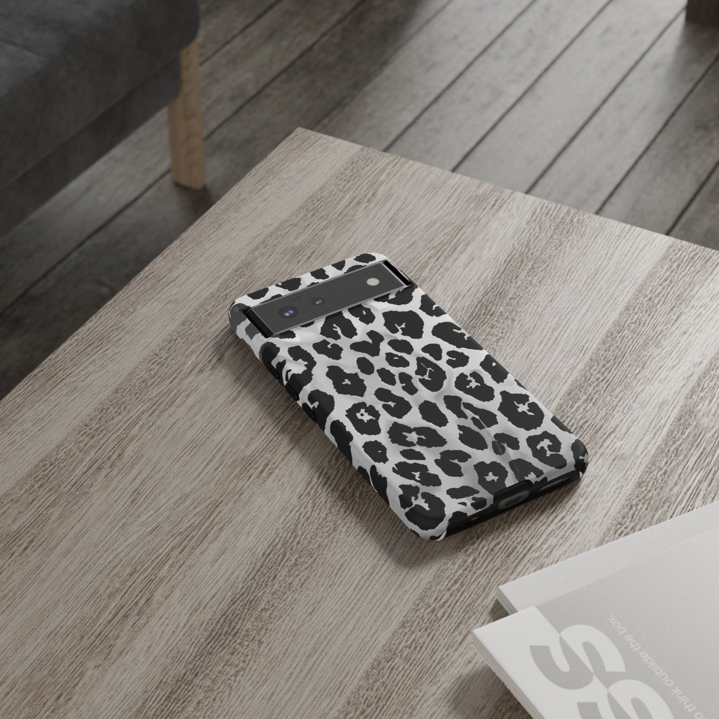 Leopard Print Tough Phone Case – Black & White Animal Pattern Protective Cover