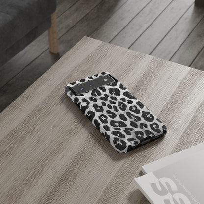 Leopard Print Tough Phone Case – Black & White Animal Pattern Protective Cover