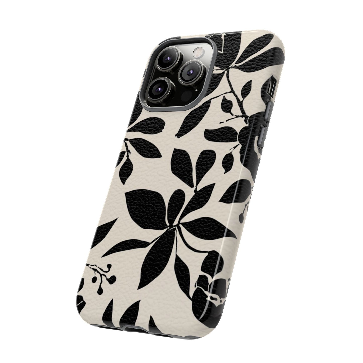 Black Floral Pattern Phone Case — Monochrome Botanical Tough Case
