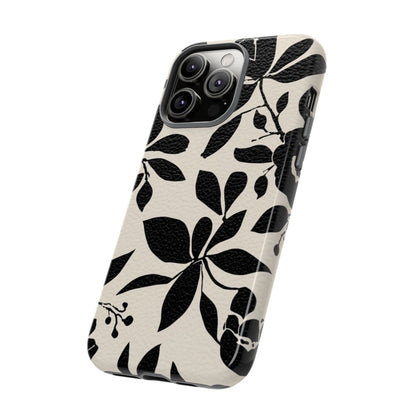 Black Floral Pattern Phone Case — Monochrome Botanical Tough Case