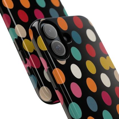Polka Dot Tough Phone Case – Colorful Retro Dots on Black