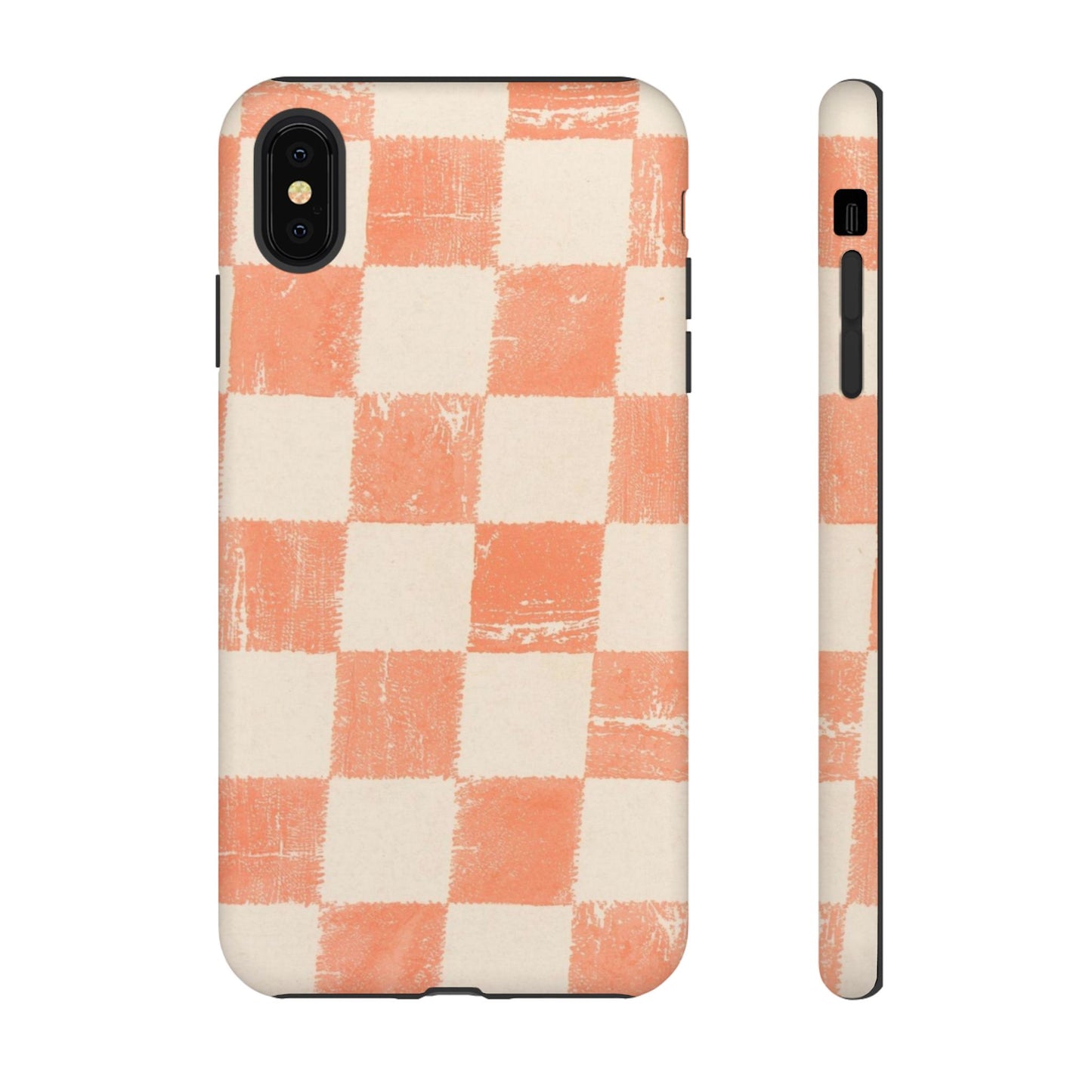 Peach Checkerboard Tough Phone Case — Retro Distressed Grid Design