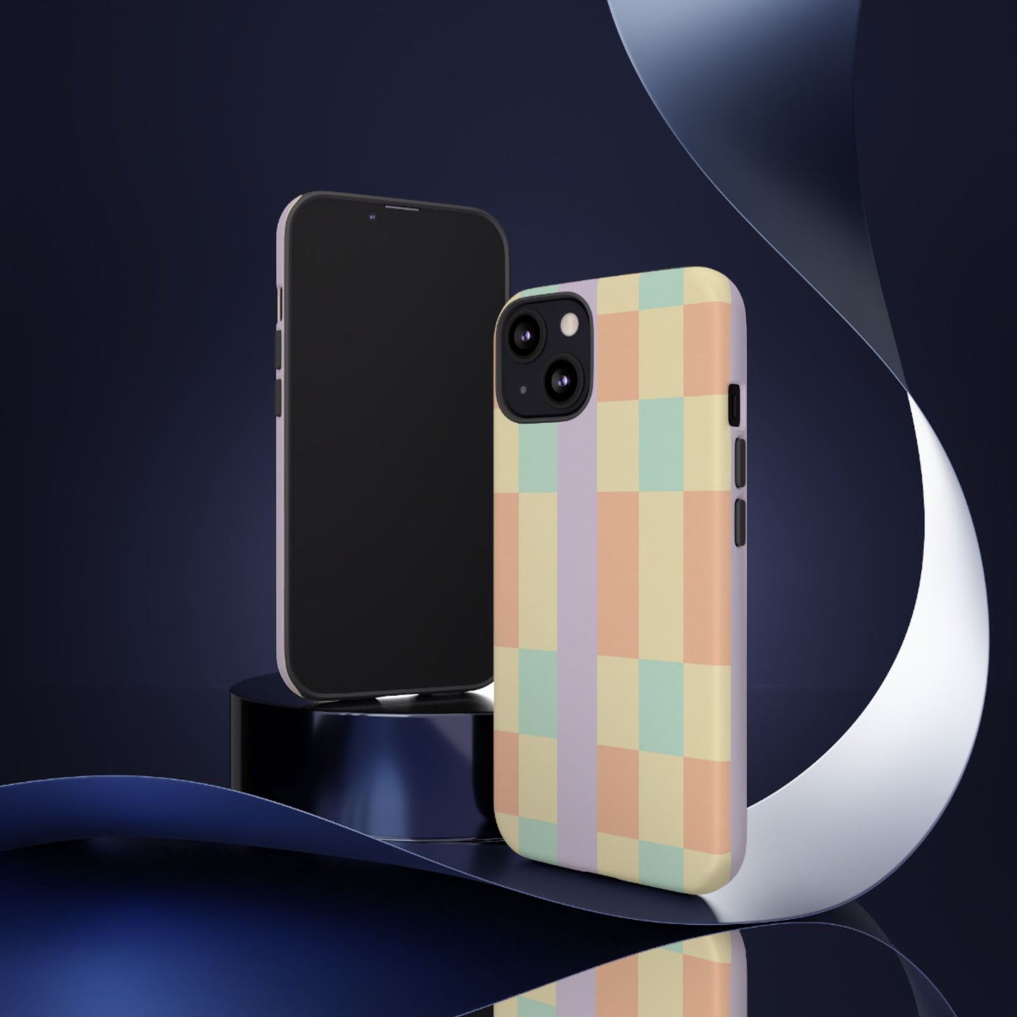 Pastel Checkered Phone Case — Retro Stripe Tough Case