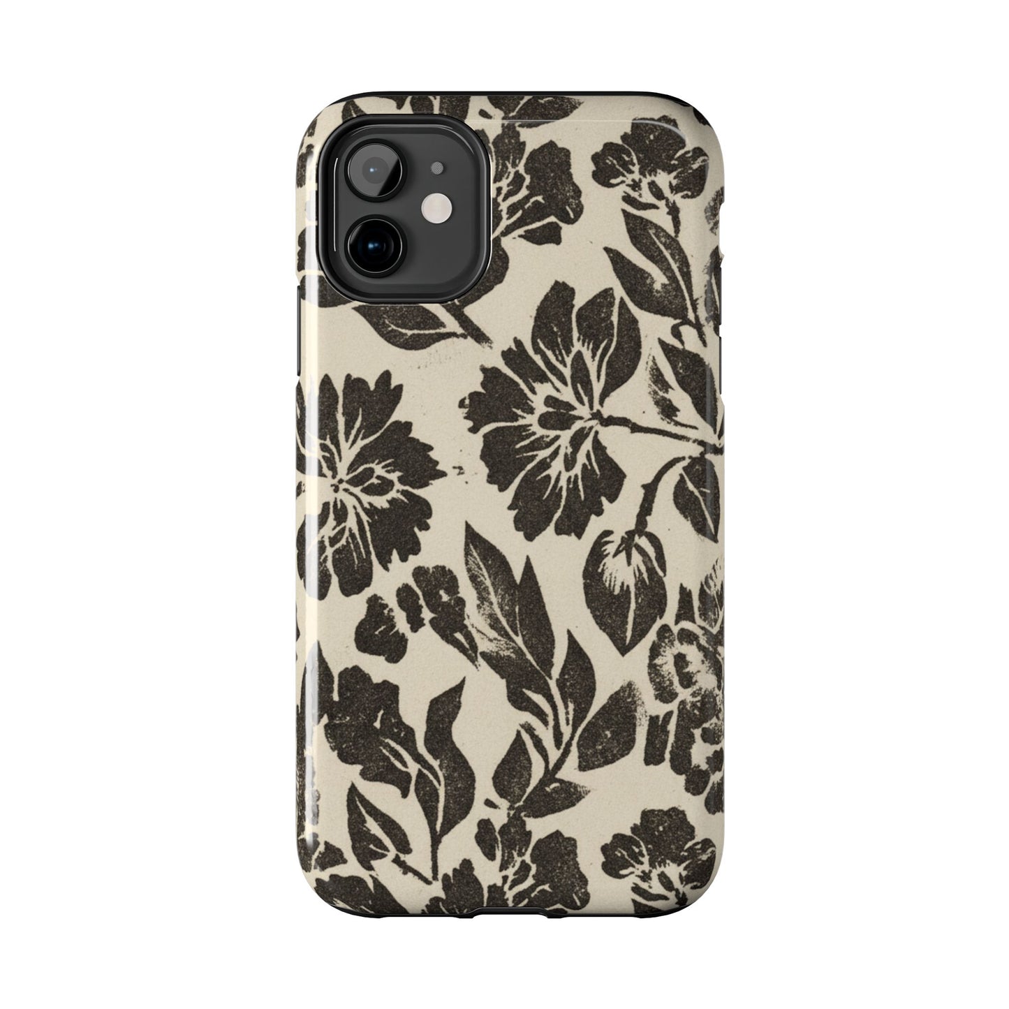 Floral Noir Tough Phone Case — Black Vintage Flower Protective Cover