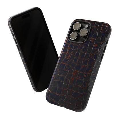 Croc-Embossed Tough Phone Case — Shockproof Black Alligator Texture