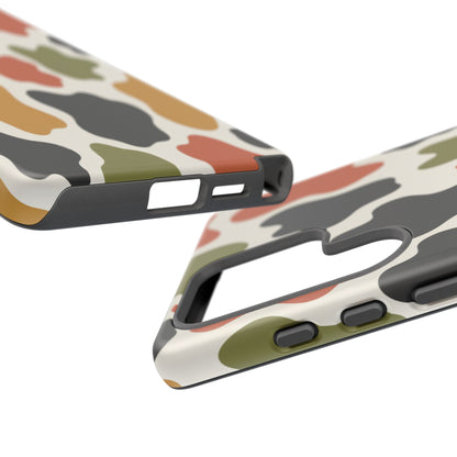 Camouflage Pattern Tough Phone Case – Retro Olive, Rust & Mustard Protective Cover