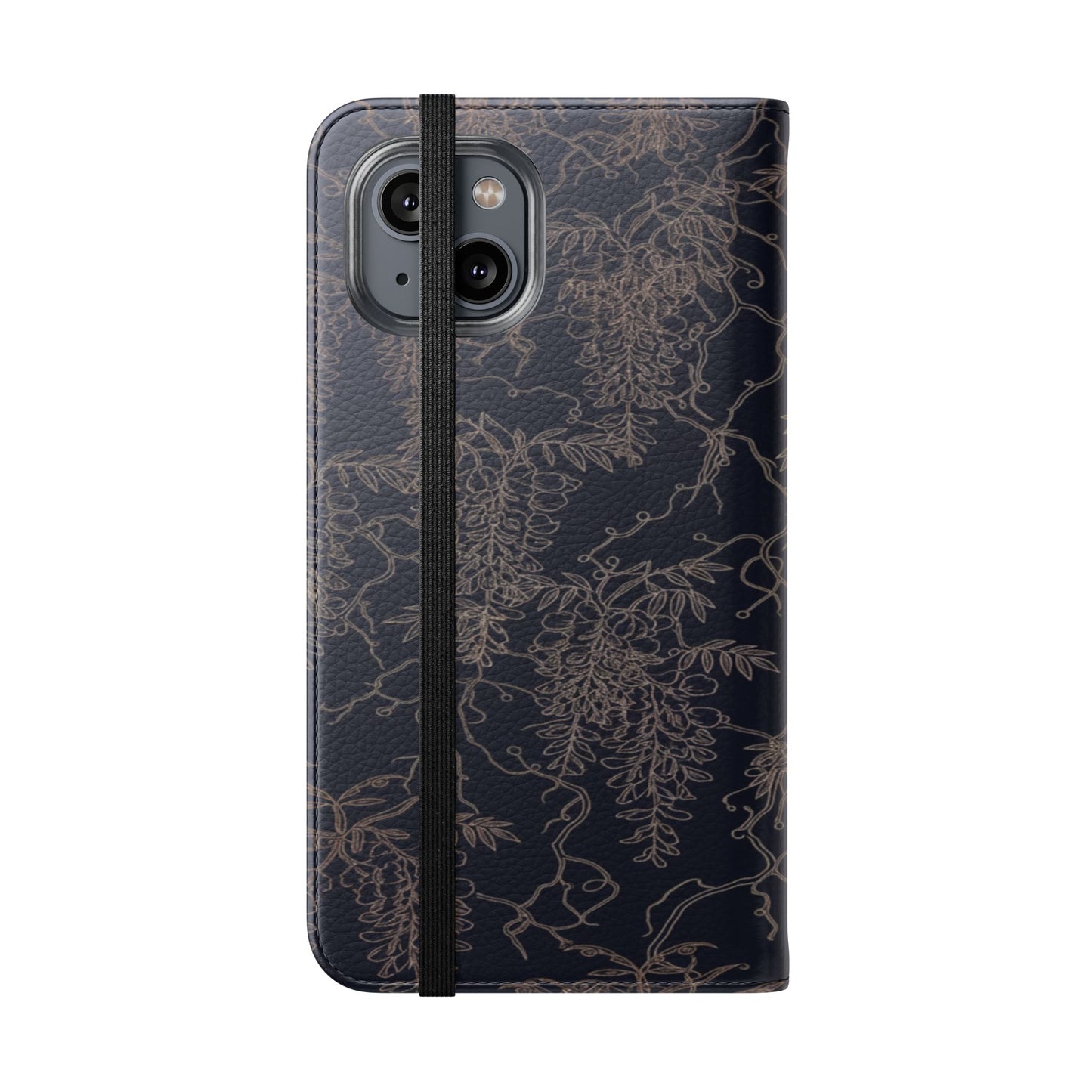Botanical Noir Flip Phone Case — Dark Floral Wallet Cover with Card Slots