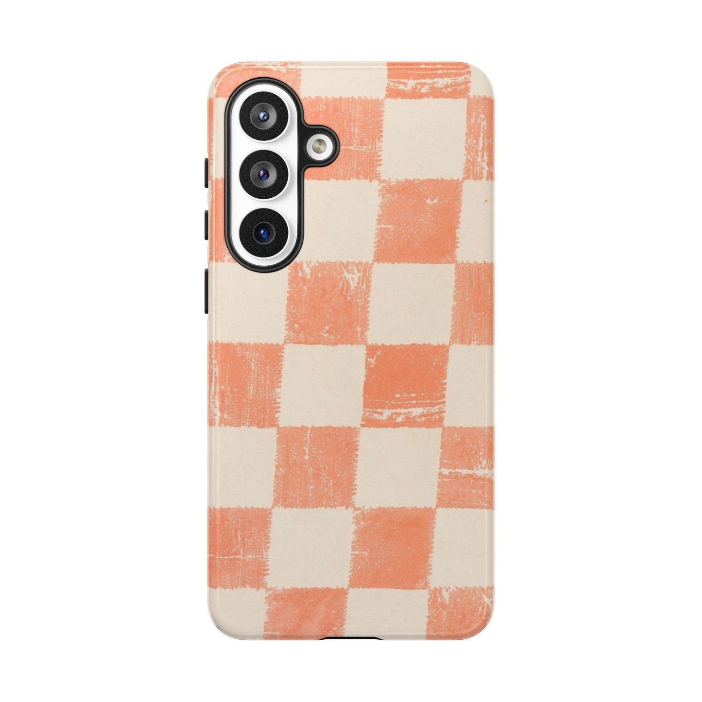 Peach Checkerboard Tough Phone Case — Retro Distressed Grid Design