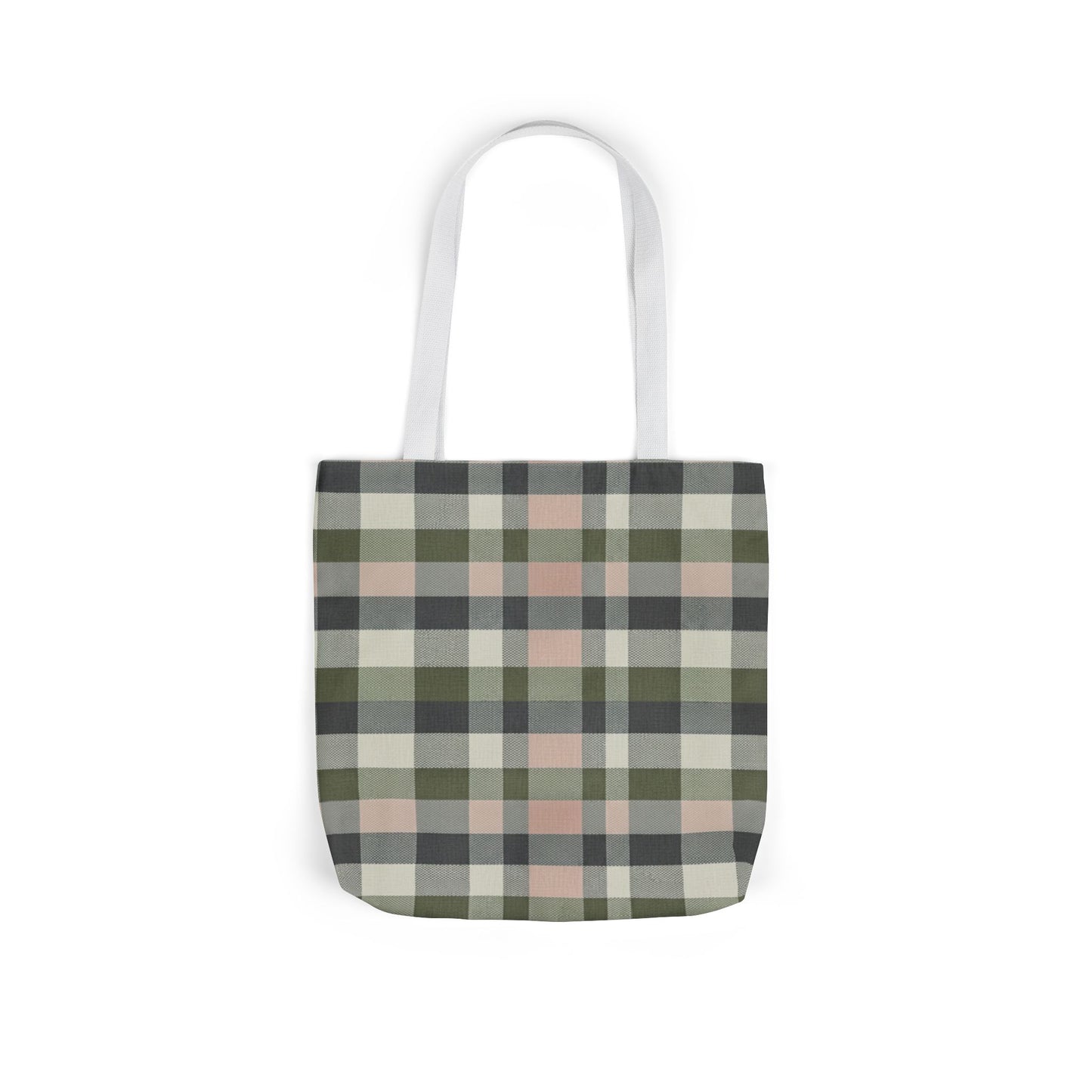 Plaid Canvas Tote Bag — Olive & Blush Check Beach Market Bag