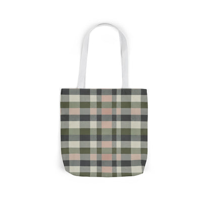 Plaid Canvas Tote Bag — Olive & Blush Check Beach Market Bag