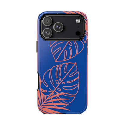 Tropical Monstera Phone Case — Blue & Coral Leaf Protective Cover