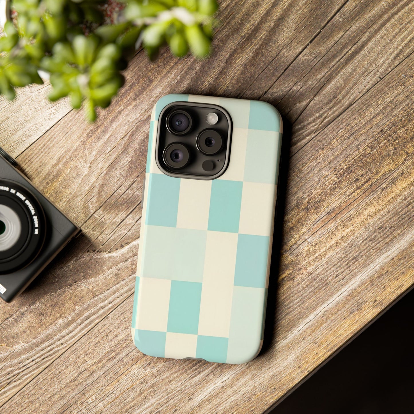 Pastel Checkerboard Tough Case – Mint & Cream Protective Phone Cover