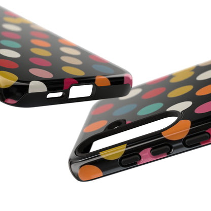 Polka Dot Tough Phone Case – Colorful Retro Dots on Black