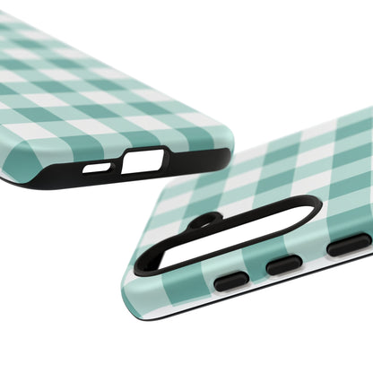 Mint Green Buffalo Check Tough Phone Case — Durable Plaid Protective Cover