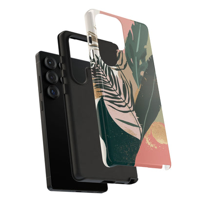 Tropical Leaf Tough Phone Case — Abstract Pink & Green Botanical Protective Cover