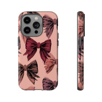Bow Pattern Tough Phone Case — Pink Watercolor Bows Protective iPhone Cover