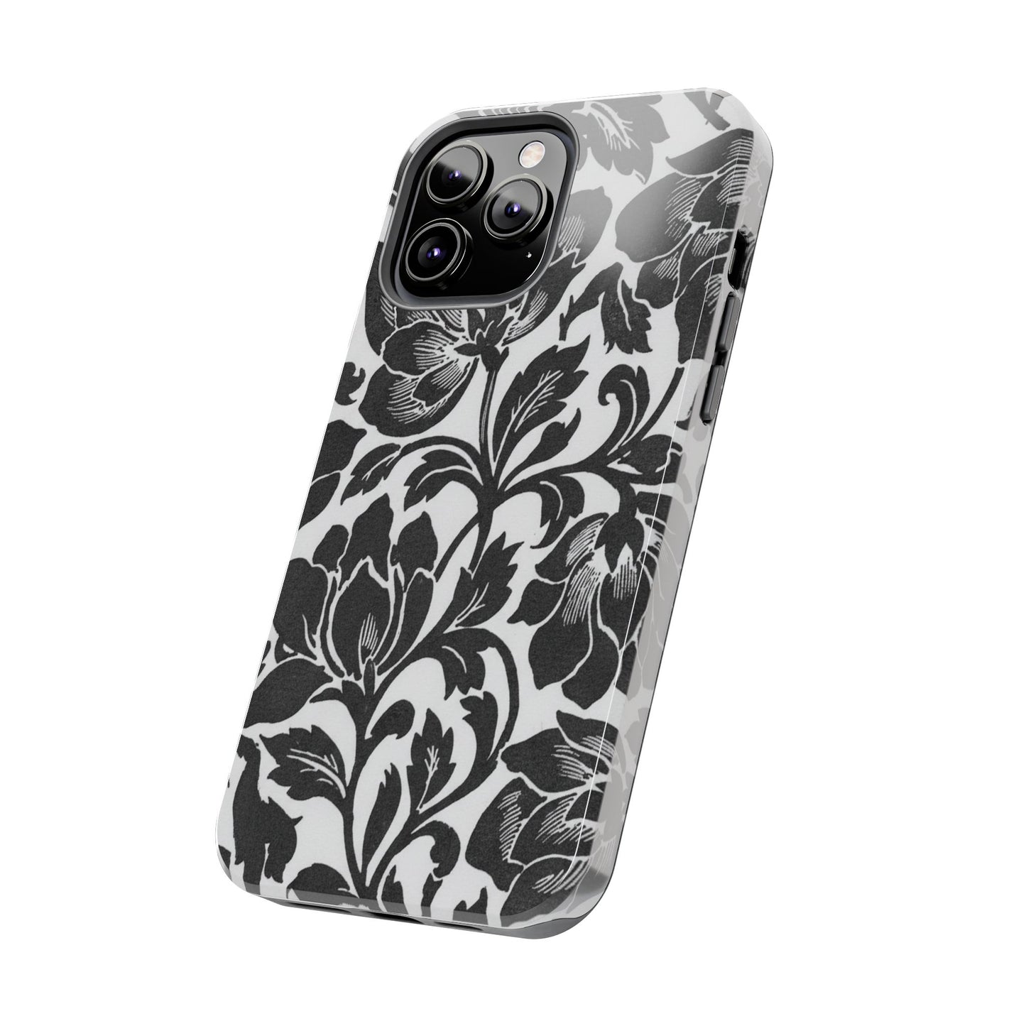Tough Phone Case — Black & White Vintage Floral Protective Cover