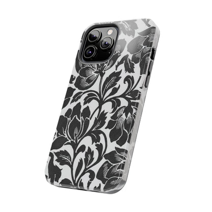 Tough Phone Case — Black & White Vintage Floral Protective Cover