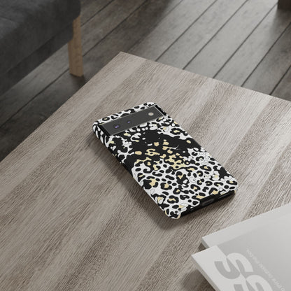 Leopard Splash Tough Phone Case — Black & Cream Animal Print Protective Cover